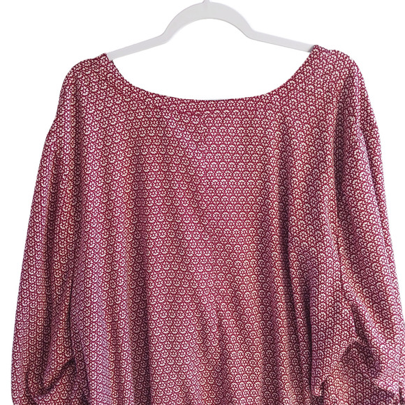 CATHERINES Button Up Blouse Womens 4X Red Geometric Georgette Tie 3/4 Sleeve - Picture 6 of 13